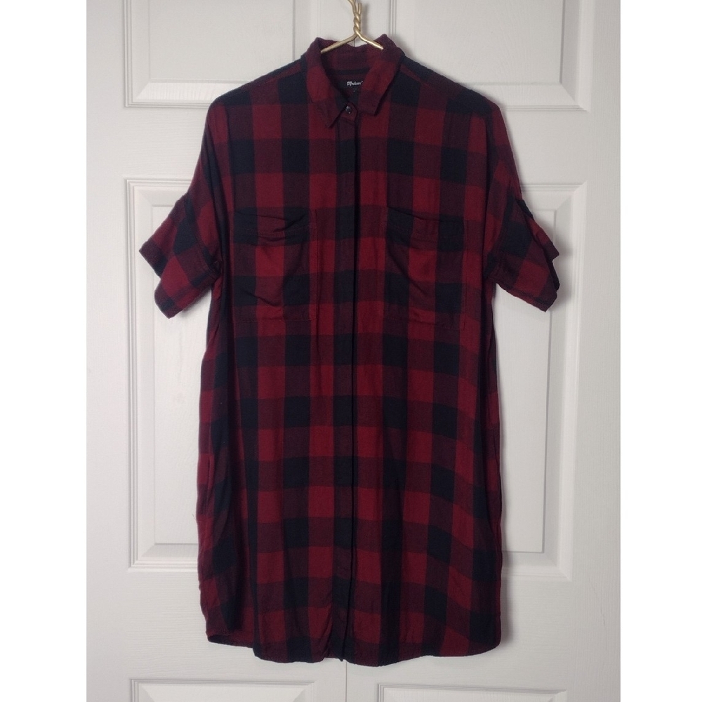 Madewell Courier Shirt Dress Red Black Buffalo Plaid Size S
